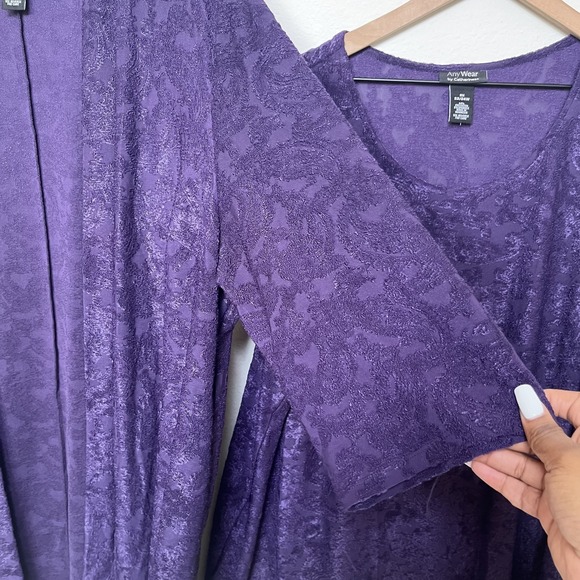 Catherines AnyWear  Women Set 2X Purple Textured‎ Lagenlook Top Cardigan - Picture 4 of 12